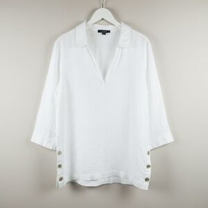 TAHARI NWT Luxe 100% Linen Side-Button Tunic – Size XL